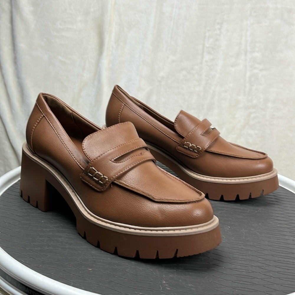 a.n.a Ana Dixen Loafers Womens 9 Tan Chunky Platform Slip on 3" heel
